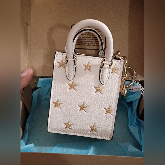 Coach, NWT, Women's, Mini Starry Bag Charm White with Gold Stars - Picture 4 of 8